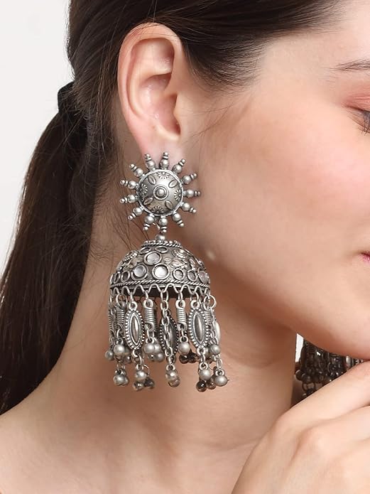 Oxidised Silver Jhumka Earrings