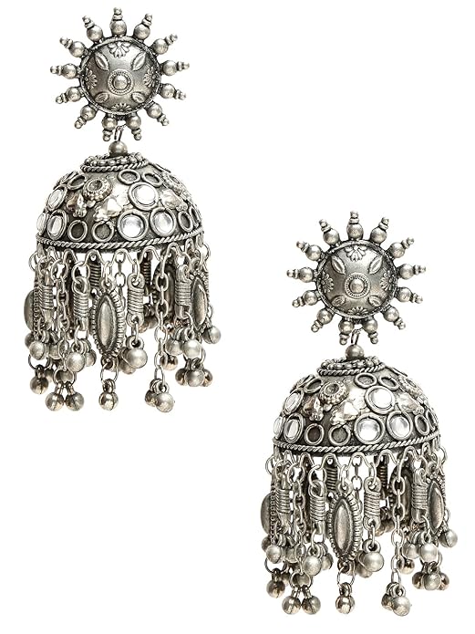 Oxidised Silver Jhumka Earrings