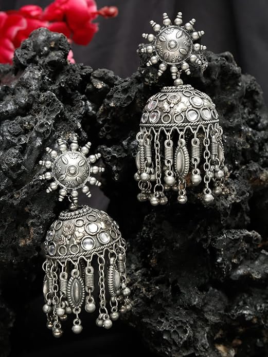 Oxidised Silver Jhumka Earrings